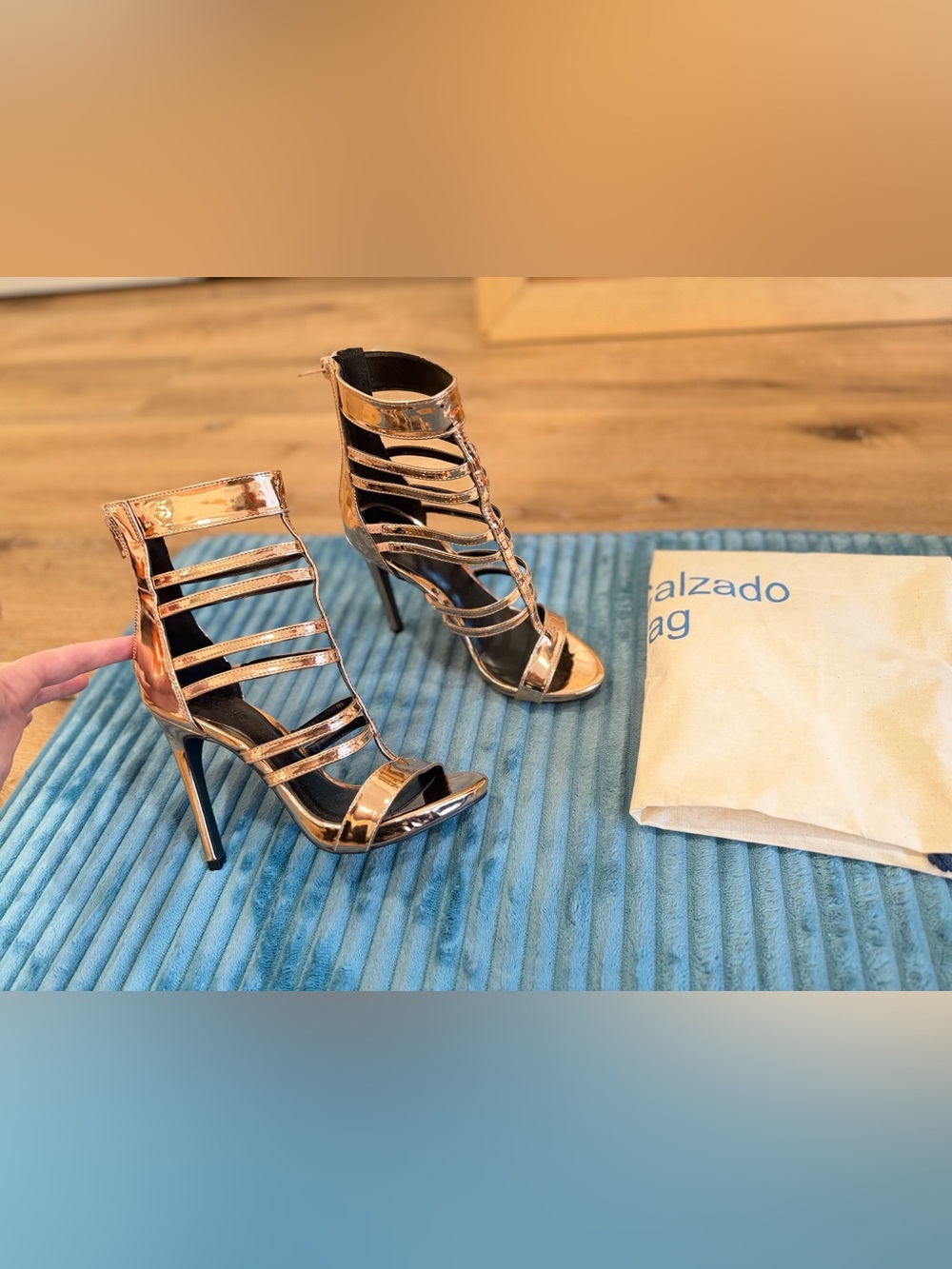 Charlotte Russe Rose Gold Strappy Stiletto Heels